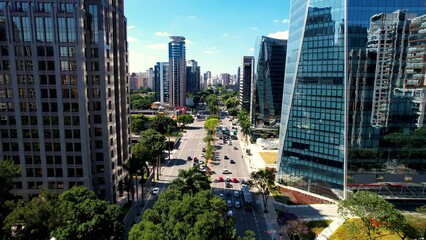 Faria Lima Avenue postcard of downtown district of Sao Paulo Brazil near Juscelino Kubitschek Avenue. Financial district of downtown city. Urban aerials. Postcard of downtown Sao Paulo Brazil.