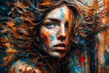  Colorful Portrait of a Woman in Artistic Paint Style