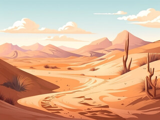 Fototapeta na wymiar Arid desert terrain featuring sandy dunes and hardy vegetation, captured in the filename 00024 02 rl.