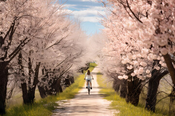 Springtime Bike Ride, a scenic countryside path, Pedaling through Spring's Blooming Beauty on a Leisurely Countryside Bike Ride