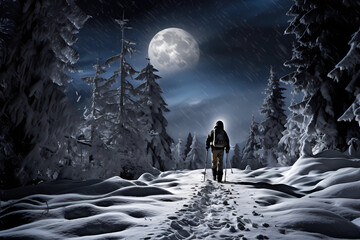 Winter Snowshoeing by Moonlight - Explore a snowy forest on a moonlit night with snowshoes, discovering the serene beauty of the winter landscape under a silver glow