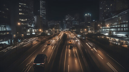 Fototapeta na wymiar Night traffic on the street in Hong Kong. China. Long exposure.
