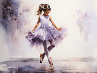 graceful girl in a ballet dress drawn in watercolor - Powered by Adobe