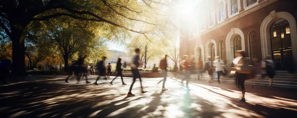 Foto op Plexiglas Crowd of students walking through a college campus on a sunny day, motion blur © Georgina Burrows