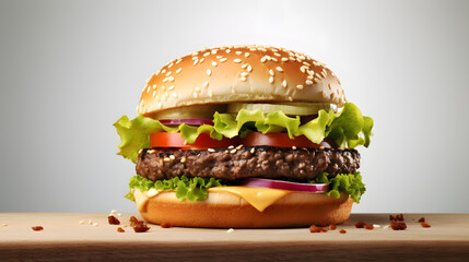 hamburguesas con queso y patatas fritas al estilo americano de anuncio - obrazy, fototapety, plakaty