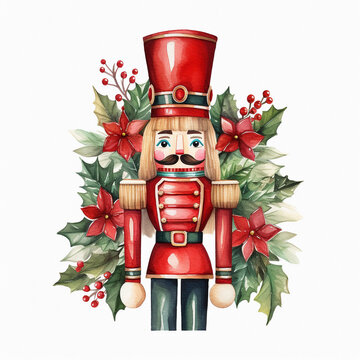 red nutcracker christmas watercolor clip art preview