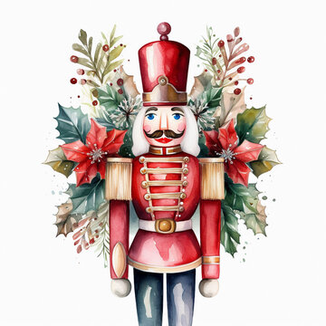 watercolor nutcracker soldier with christmas decor clip art preview