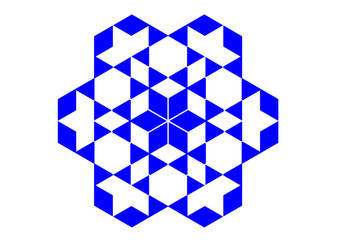 symmetrische sternförmige figur aus blauen dreiecken und rauten, modernes abstraktes design
