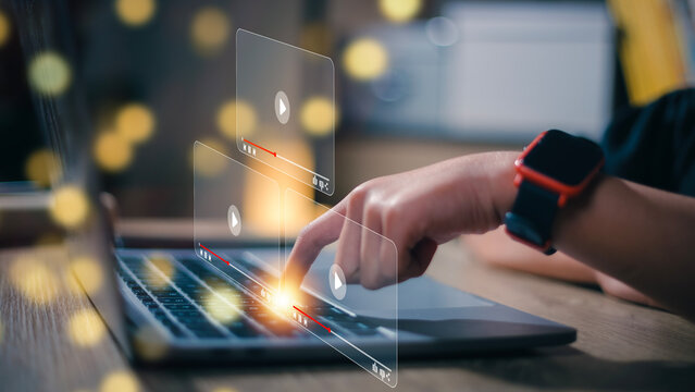 streaming online, watching video on the internet, live concert, show, or tutorial concept.