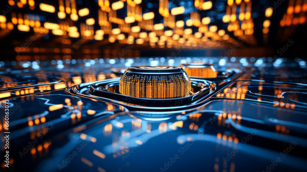 Poster closeup background of motherboard. circuit cpu microchip digital. ai generative illustration