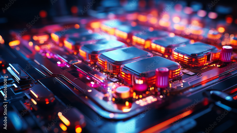 Aufkleber closeup hardware background of motherboard. circuit cpu microchip digital. ai generative illustratio