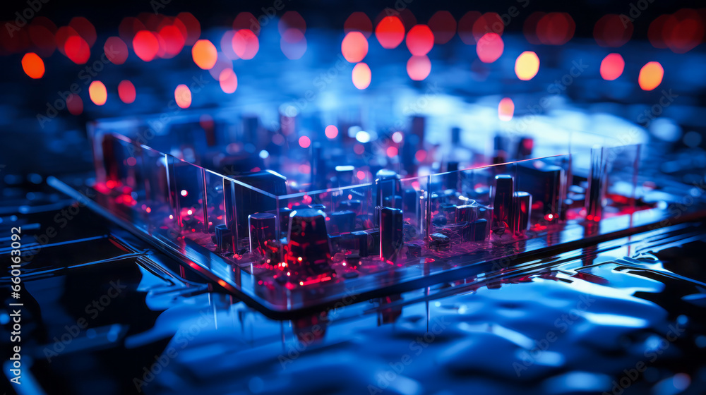 Poster closeup hardware background of motherboard. circuit cpu microchip digital. ai generative illustratio