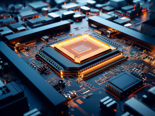 Fototapeta premium Closeup background of motherboard. Circuit cpu microchip digital. Ai generative illustration