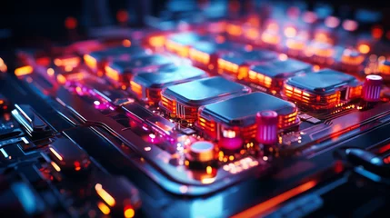 Foto op Canvas Closeup hardware background of motherboard. Circuit cpu microchip digital. Ai generative illustration © ImageFlow