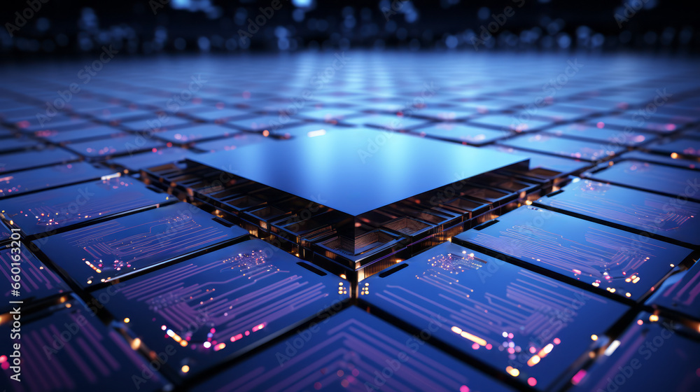 Poster closeup hardware background of motherboard. circuit cpu microchip digital processor. concept of tech