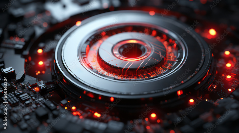 Poster closeup hardware background of motherboard. circuit cpu microchip digital processor. concept of tech