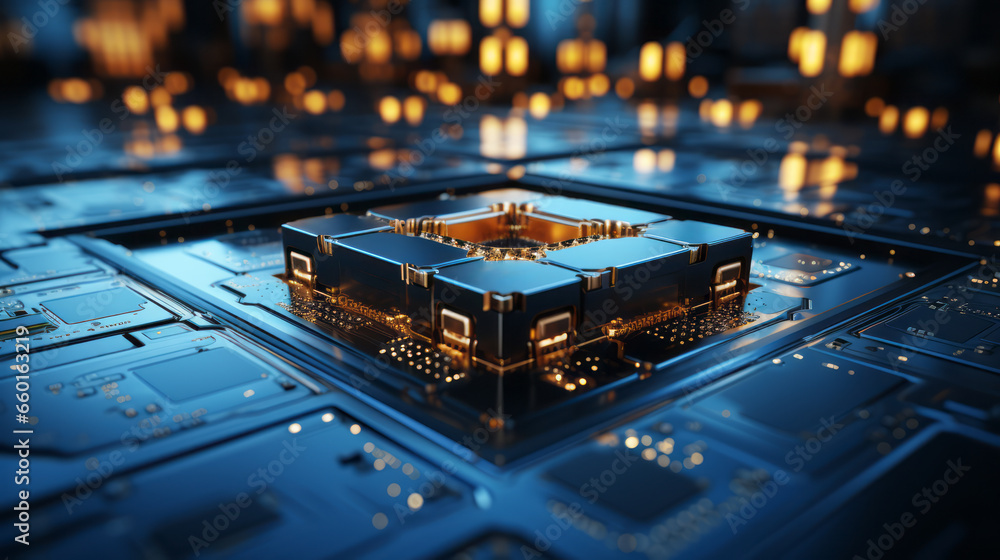 Poster closeup hardware background of motherboard. circuit cpu microchip digital processor. concept of tech