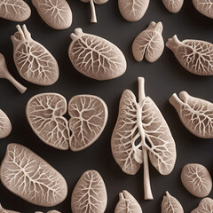 Human lungs pattern. 3d illustration. Vintage style toned.