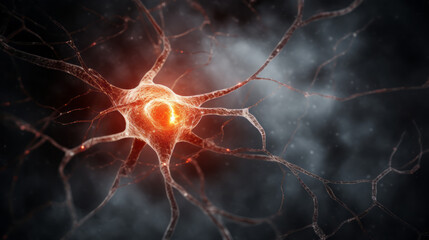 Brain stimulation activity with neuron close-up microscpoe illustration. Neurology, cognition, neuronal network, psychology, neuroscience scientific concepts. Ai generative