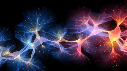 Brain stimulation activity with neuron close-up microscpoe illustration. Neurology, cognition, neuronal network, psychology, neuroscience scientific concepts. Ai generative