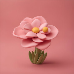 Fototapeta na wymiar Paper flower on pink background. Minimal concept. 3d render