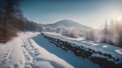 Frosty winter landscape in the Carpathian Mountains. Ukraine