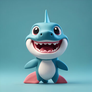 Cartoon character of shark on blue background   3D Illustration