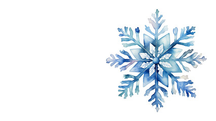 A snowflake is isolated on a white background on the right. Watercolor hand-painted openwork snowflake.
