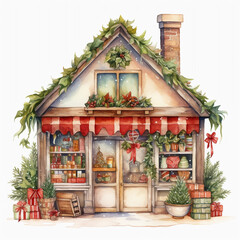 christmas decoration ion a water color house clip art 