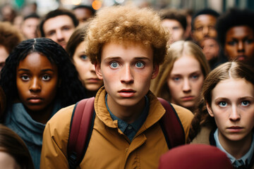 Obraz premium crowds of people of different nationalities looking forward