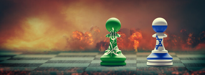 Hamas and Israel conflict. 3D illustration.