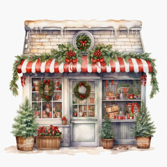 watercolour christmas store front clipart 
