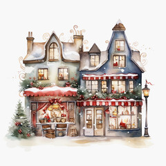 water color christmas home with snow clipart 