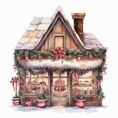 watercolour christmas store front clipart 