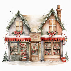 watercolour christmas store front clipart 