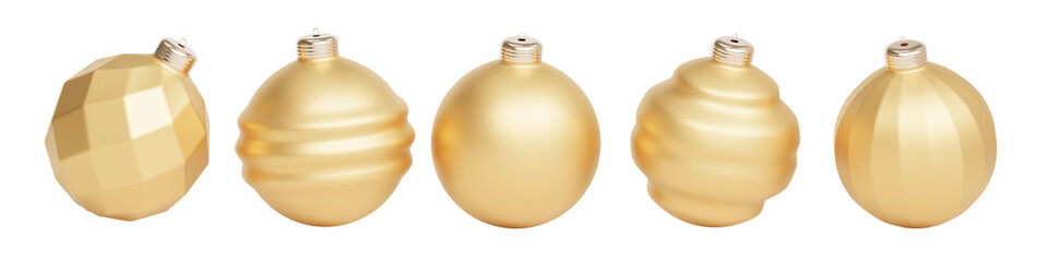 Set of golden baubles for Christmas or New Year holidays design, 3d render.