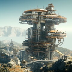 science fiction, mega space station on the planet