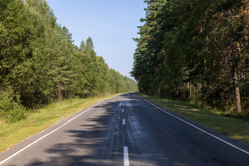 Fototapeta na wymiar Paved road through the forest