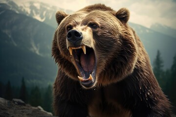 the brown bear was roaring at the camera Generative AI - obrazy, fototapety, plakaty