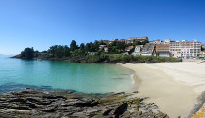 Caneliñas beach in Portonovo without people. Tourist area of Sanxenxo, Galicia