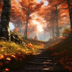 surrounded by autumn forest, magical atmosphere