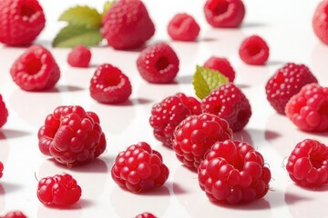 raspberries on a white background