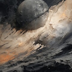 graphite and soot on the ground, view of the ridges and cracks of a barren planet, rocks