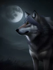 Deurstickers wolf howling at night © Ash