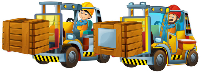 Naklejka premium cartoon scene with worker in forklift operator isolated illustration for children