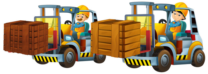 cartoon scene with worker in forklift operator isolated illustration for children © honeyflavour