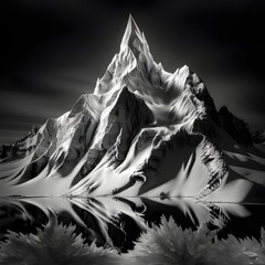Photo negative snowy mountain peak film negative black and white  - obrazy, fototapety, plakaty