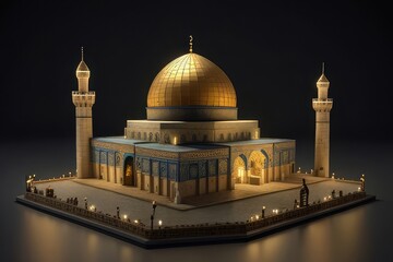 Fototapeta na wymiar miniature of al aqsa mosque in the night photo