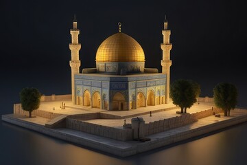 Obraz premium miniature of al aqsa mosque in the night photo