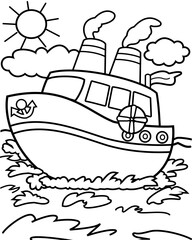 Fototapeta na wymiar Ship coloring page for kids